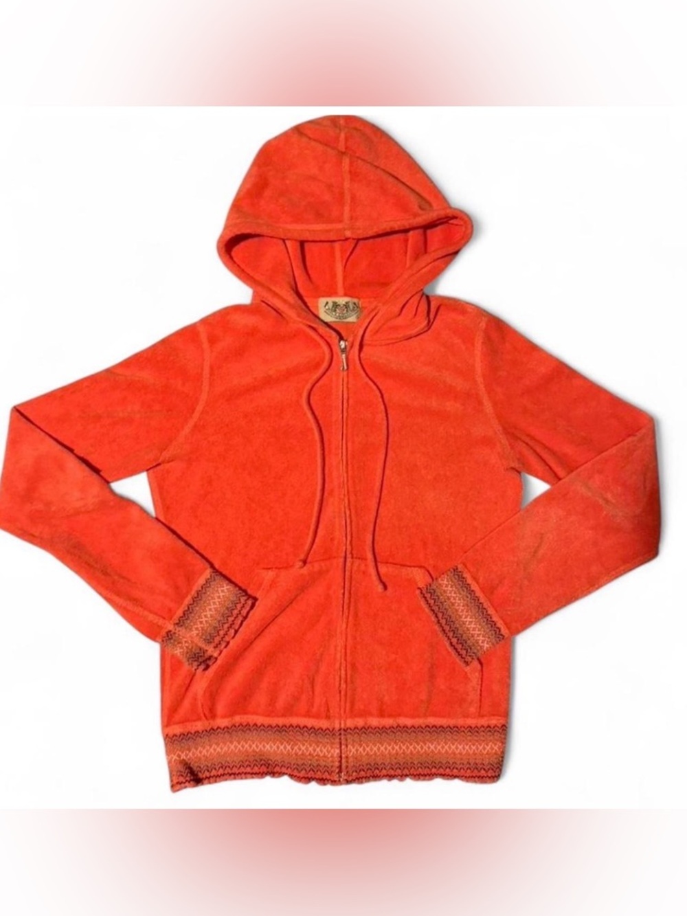 EUC Vintage Juicy Couture Vibrant Orange Terry Cloth Zip Up Hoodie size M